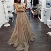 Champagne lace long prom dress,champagne evening dresss - Thumbnail 1