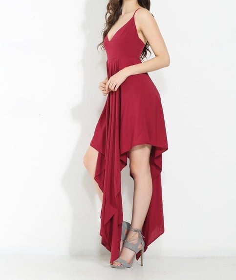 Red Flowing Irregular Maxi Dress