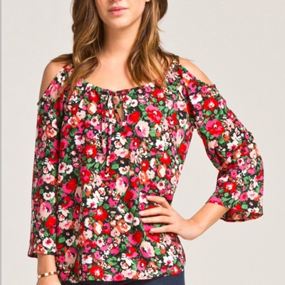 Floral open shoulder boho top