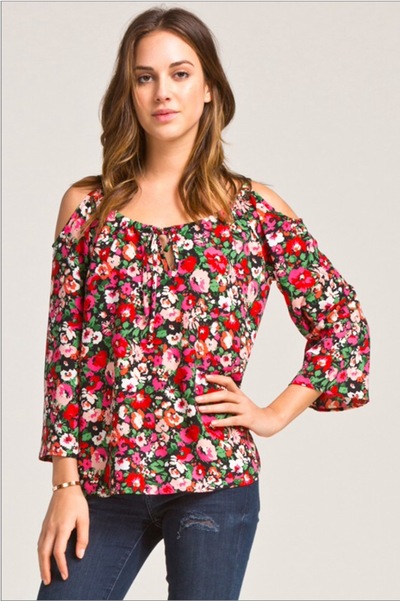Floral Open Shoulder Boho Top
