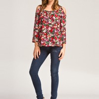 Floral Open Shoulder Boho Top - Thumbnail 3