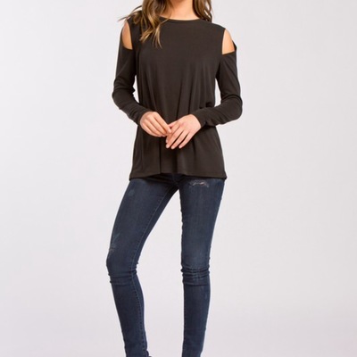 Charcoal peek-a boo shoulder top