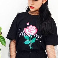 DESTROY RED ROSE TEE / SKIRT ( BLACK ) - Thumbnail 2