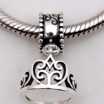 Hollowed  Crown Fashion  Hanging Charm 925 sterling silver 925s stone cubic zirconia shining shimmering sparking Basic Charm