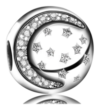Moon Star Hollowed Fashion Clip Charm 925 sterling silver 925s stone cubic zirconia shining shimmering sparking Basic Charm