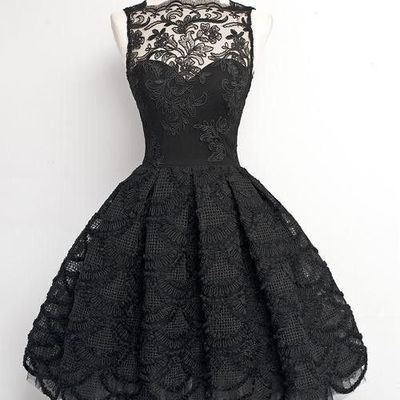 Cute black lace short prom dress,black evening dress,homecoming dresses - Thumbnail 4