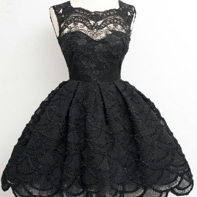  cute black lace short prom dress,black evening dress,homecoming dresses - Thumbnail 4