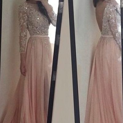 Elegant prom dress evening dress pink appliques open back appliques chiffon long prom dresses evening dresses - Thumbnail 5