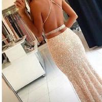 Luxury Bling Sparkle Prom Dress Evening Dress Mermaid Pink Sweetheart Sequins Lace Backless Long Prom Dresses Evening Dresses - Thumbnail 1