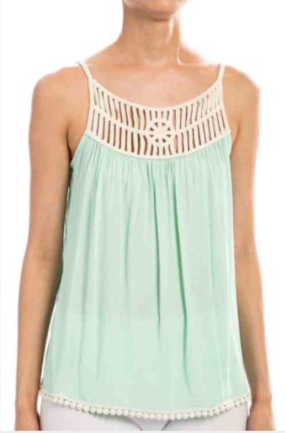 Crochet Top Accent Tank ~ Dusty Pink