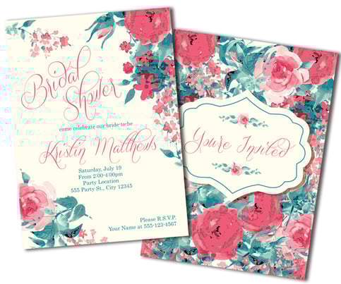 Peach, Aqua Floral Bridal Shower Invitations