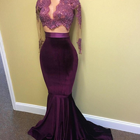 Mermaid 2 pieces lace long sleeve prom dress,formal dresses - Thumbnail 1