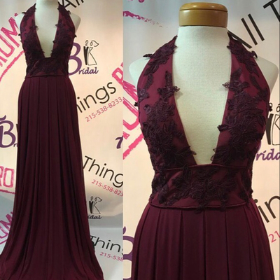 Burgundy lace v neck long prom dress,burgundy formal dresses