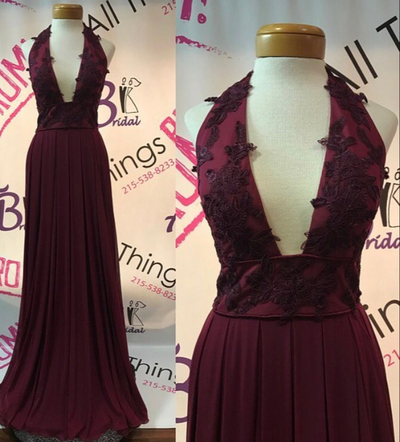 Burgundy lace v neck long prom dress,burgundy formal dresses