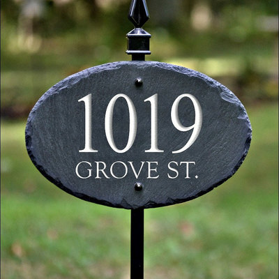 Address stone house plaque/ marker / with lawn stake