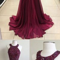 Burgundy Beaded Prom Dresses Celebrity Dresses Banquet Dresses - Thumbnail 2