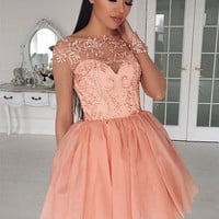 Charming tulle lace short prom dress,homecoming dress - Thumbnail 1