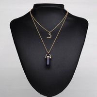 moon choker with crystal pendant necklace(different stones) - Thumbnail 1