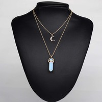 moon choker with crystal pendant necklace(different stones) - Thumbnail 2