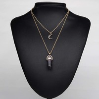 moon choker with crystal pendant necklace(different stones) - Thumbnail 3