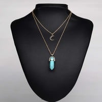 moon choker with crystal pendant necklace(different stones) - Thumbnail 4