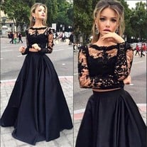 Elegant Two Pieces Prom Dress Black Lace Top Long 2 Piece Prom Dress Prom Dresses Party Dress