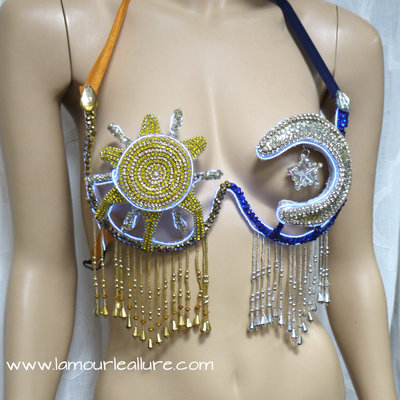 Led sun and moon samba bra cosplay dance costume rave bra rave wear halloween burlesque show girl