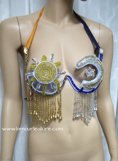 LED Sun and Moon Samba Bra Cosplay Dance Costume Rave Bra Rave Wear Halloween Burlesque Show Girl