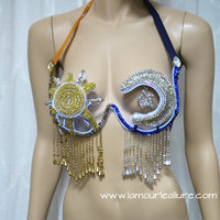 LED Sun and Moon Samba Bra Cosplay Dance Costume Rave Bra Rave Wear Halloween Burlesque Show Girl - Thumbnail 1