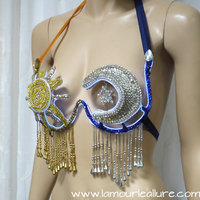 LED Sun and Moon Samba Bra Cosplay Dance Costume Rave Bra Rave Wear Halloween Burlesque Show Girl - Thumbnail 2