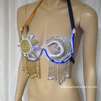 LED Sun and Moon Samba Bra Cosplay Dance Costume Rave Bra Rave Wear Halloween Burlesque Show Girl - Thumbnail 3