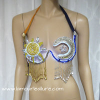 LED Sun and Moon Samba Bra Cosplay Dance Costume Rave Bra Rave Wear Halloween Burlesque Show Girl - Thumbnail 4