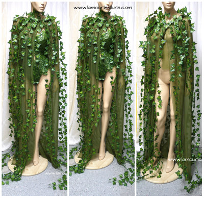 Poison Ivy Cape Costume Cosplay Dance Costume Rave Bra Halloween Burlesque Show Girl