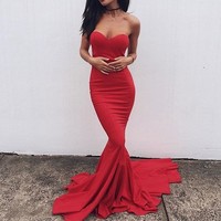 Simple  red sweetheart neck long prom dress,red evening dresses - Thumbnail 1