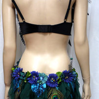 Floral Peacock Fairy Monokini Cosplay Dance Costume Rave Bra Halloween Burlesque Show Girl - Thumbnail 4