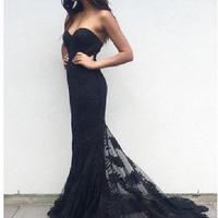 Elegant Mermaid Prom Dress Evening Dress Black Sweetheart Lace Long Prom Dresses Evening Dresses Party Dress - Thumbnail 1