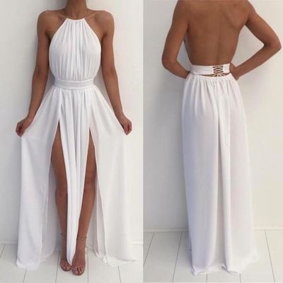 Simple style white prom dress evening dress halter high split backless chiffon long prom dresses evening dresses party dress - Thumbnail 5