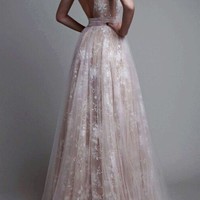 Sexy deep v-neck lace long  prom dresses, evening dress with trian - Thumbnail 1