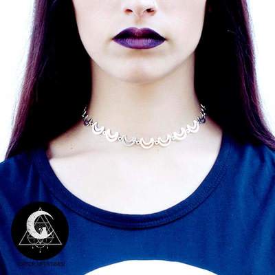 Crescent moon silver choker