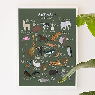 Animal, alphabet animal, nursery, children, kids, digital, illustration, art print