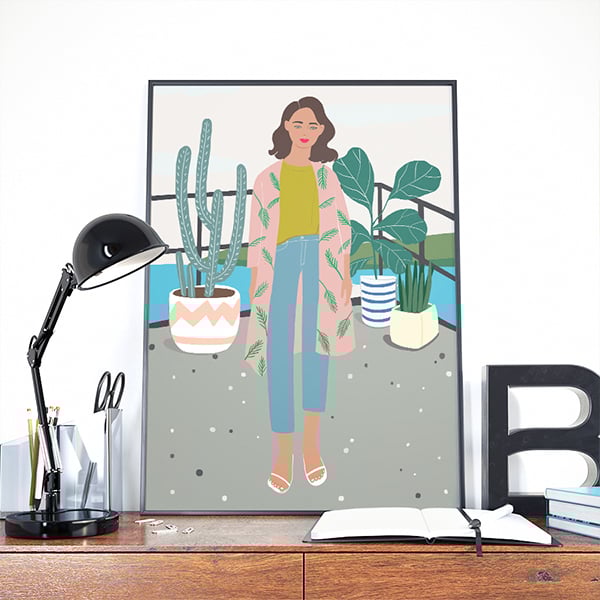 At Mari's Veranda, girly, fashion, plant, aloha,digital, illustration, art print