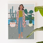 At Mari's Veranda, girly, fashion, plant, aloha,digital, illustration, art print-1