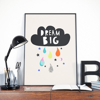 Dream Big, children, nursery, kids, digital, illustration, art print - Thumbnail 1