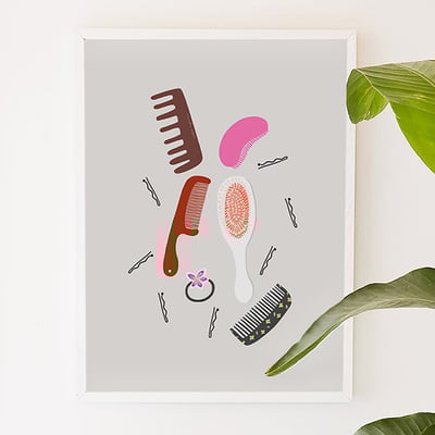 Favorite hair brushes, fashion, girly, digital, illustration, art print