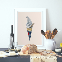 Gray Ice Cream, food, kitchen, children, digital, illustration, art print - Thumbnail 3