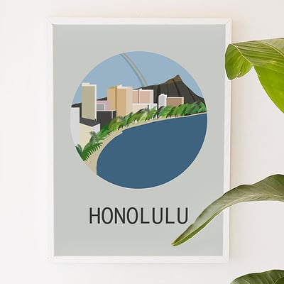 Honolulu, hawaii, waikiki, city art, digital, illustration, art print