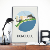 Honolulu, hawaii, waikiki, city art, digital, illustration, art print - Thumbnail 1