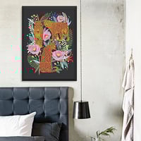 Leopard Jungle, animal, jungle, leopard, flower, floral, garden, digital, illustration, art print - Thumbnail 2