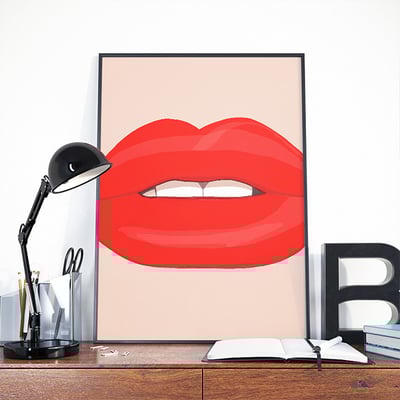 Lips, minimal, fashion, beauty, girly, digital, illustration, art print