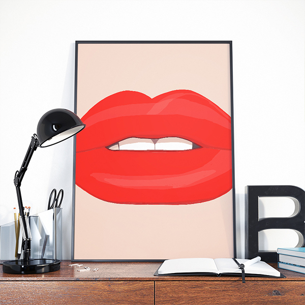 Lips, minimal, fashion, beauty, girly, digital, illustration, art print
